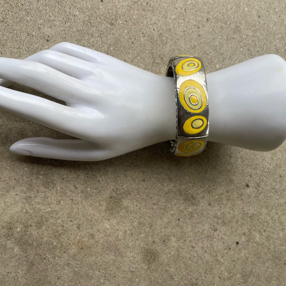 Yellow Enamel Geometric Pattern Accented bracelet featuring silver-toned metal